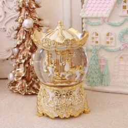 スノードーム 電動 カルーセル LED メリーゴーランド ガラス リキッド LEDライト 回転木馬 (1026)  ロココ調 クラシック アンテ