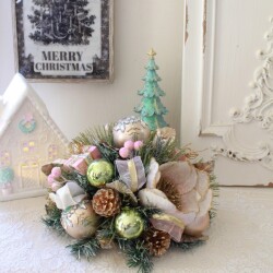 (SALE40%OFF) クリスマス テーブルアレンジ デコレーション ピンク マグノリア  テーブルデコ アレンジ (1052) 置物 かわいい オ