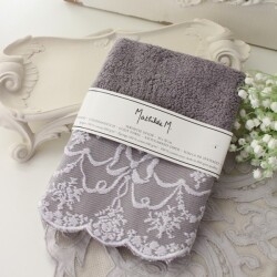 タオル グレー 可愛い マチルドエム フランス ゲストタオル リボン柄 (603）ハンドタオル 30×50 マチルドM Mathilde M. シャビー