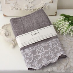 フェイスタオル タオル マチルドエム フランス グレー リボン柄(604）50×100 綿 大きめ マチルドM Mathilde M. シャビーシック 