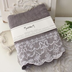 バスタオル 大きめ マチルドエム フランス タオル グレー リボン柄 綿100％ (605）ギフト 70×140 マチルドM Mathilde M. シャビ