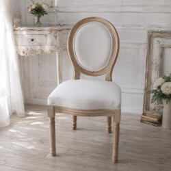 可愛い 椅子 ダイニングチェア アンティーク風 リネンベージュ (203N) フランス家具 輸入家具 ホワイト ファブリックチェア マチ