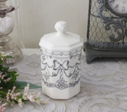 キャニスター ボックス 陶器 ホワイト コットン入れ 綿棒入れ 小物入れ マチルドエム フランス リボン (387) サニタリー マチル