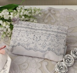 ポーチ 化粧ポーチ スリムポーチ グレー リボン柄 コスメポーチ スリム マチルドエム フランス 平ポーチ リボン (429) 可愛い レ