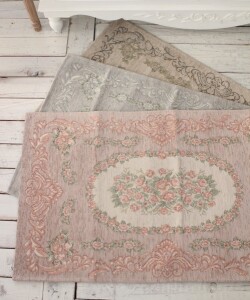 玄関マット ラグマット イタリア製 室内用 ローズ ゴブラン織り 110×65 ピンク ブルー ベージュ 洗濯OK 高級 フロアマット 滑り