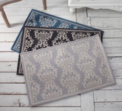 玄関マット ダマスク フロアマット 室内用 50×80 玄関 マット ライトグレー ダークグレー ライトブルー ラグマット ダマスク柄 