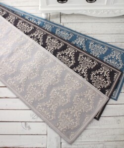 フレンチスタイル キッチンマット ダマスク 50 180 ライトグレー ダークグレー ライトブルー 玄関マット おしゃれ ラグ 滑り スタイルロココ