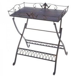 サイドテーブル アイアン ガーデンテーブル プランター台 フラワースタンド (71865) ダークブロンズ 飾り台 アイアン製 ユリの紋