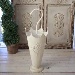 傘立て ホワイト アイアン エンブレム アンブレラスタンド おしゃれ オフホワイト 可愛い 洋風 シャビーシック アンティーク 雑