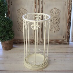 傘立て ホワイト アイアン ラウンド 紋章 ユリモチーフ アンブレラスタンド おしゃれ オフホワイト 可愛い 洋風 シャビーシック 