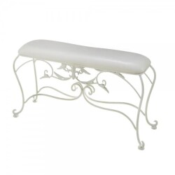 ベンチスツール 玄関スツール スリム ベンチ スツール ホワイト アイアン 紋章 ユリモチーフ おしゃれ 可愛い 洋風 シャビーシッ