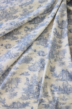 トワルドジュイ 田園 生地 輸入生地 （グレージュ×ブルー160ｃｍ幅） トワル・ド・ジュイ フランス製　輸入生地 カーテン生地 フ