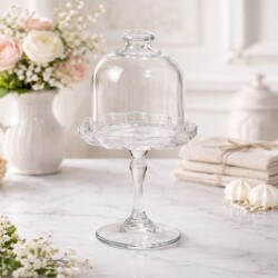 ガラスドーム＆スタンド ケーキスタンド ガラスケース ケーキドーム ガラス製 蓋付き コンポート ケース 洋風 かわいい プチフー