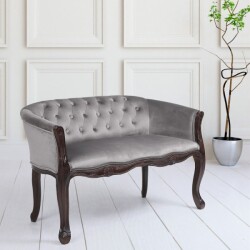 ソファ サロンソファ 木製 ２人掛け ベロア グレー クラシック アンティーク調 布張り 椅子 輸入家具 アンティーク風 シャビーシ