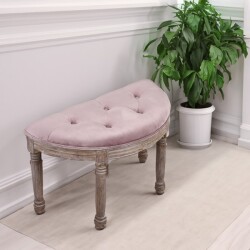 玄関スツール スリムスツール ベロア ピンク 玄関椅子 半円スツール 可愛い 輸入 椅子 木製 輸入家具 アンティーク風 シャビーシ