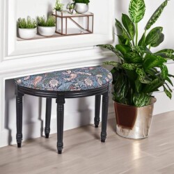 玄関スツール スツール 玄関椅子 半円スツール いちご泥棒柄 モリス風 MORRIS イギリス 輸入 椅子 木製 布張り 輸入家具 アンテ