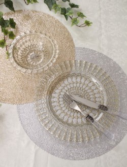 ランチョンマット PVC ゴールド シルバー おしゃれ 円形 来客用 ラウンドマット ビニール製 お手入れ簡単 モダン ランチマット 