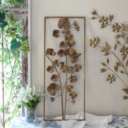 フラワー ウォールオブジェ アイアン 壁飾り 軽量 壁面装飾 花 ゴールド アイアンパネル 飾り (330ＷＤ) アンティーク風 ウォー