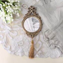 ウォールミラー 壁掛けミラー 鏡 アンティークシルバー アンティーク風 リボン ミラー ミニミラー アンティーク調 (77159) フレ