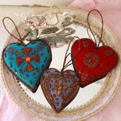 クリスマスオーナメント ビーズ ハート型 ハート オーナメント ハンドメイド刺繍 クラシック クリスマスギフト アンティーク風 