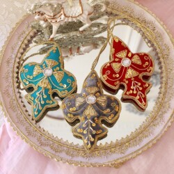 クリスマスツリー オーナメント ハンドメイド ビーズ 刺繍 クロス 百合の紋章 オーナメント飾り ハンドメイド クラシック クリス