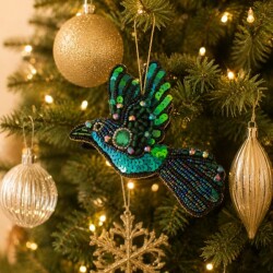 クリスマスオーナメント バード 鳥 ビーズ刺繍 クリスマス ツリーオーナメント ハンドメイド クリスマスギフト アンティーク風 
