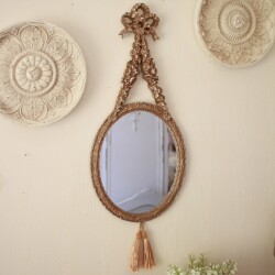 リボン ローズガーランド ミラー 壁掛け シルバー 鏡 アンティーク風 壁掛けミラー ロココ調 (125) アンティーク アンティーク調