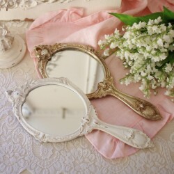 手鏡 ハンドミラー アンティーク風 ミラー ロココ調 アンティーク (051) ホワイト シルバー 撮影小物 ディスプレイ アンティーク