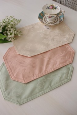 ティーマット はっ水 撥水 お茶用 はっ水加工 花柄 テーブルマット ドイリー シャインローズ 薔薇 はっ水 アイボリーピンク グリ