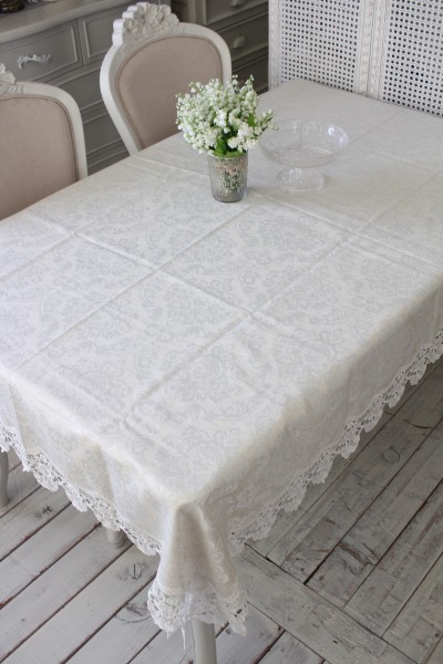 SALE30%OFF) 撥水 テーブルクロス オフホワイト レース 135×190cm