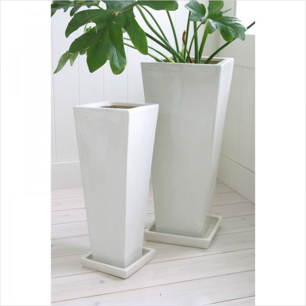 鉢カバー 陶器 ホワイト アッシュ ロングスクエアポット 2点セット