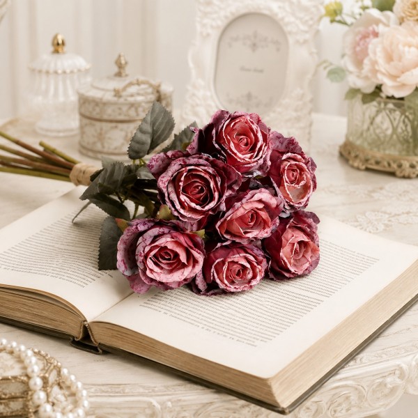SALE30%OFF) ローズブーケ 造花 薔薇 (モーブ592) 花束 7本セット