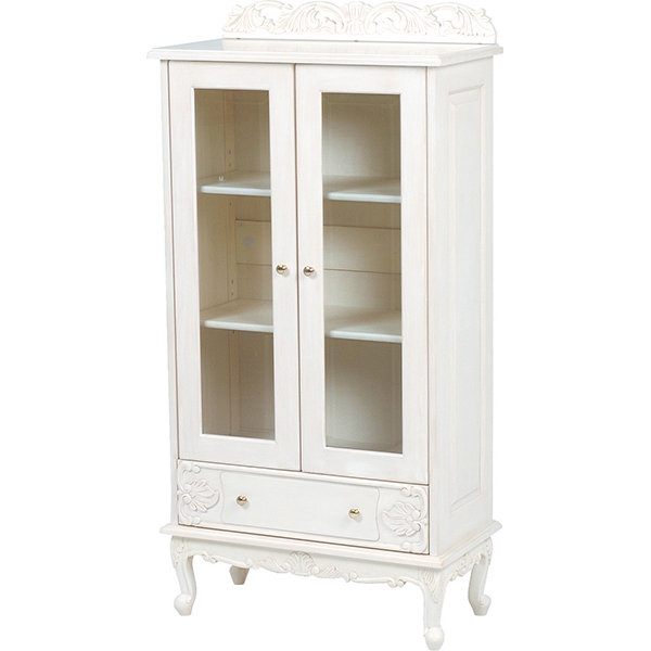 ガラスキャビネット ガラスケース キュリオケース 猫脚 ホワイト  