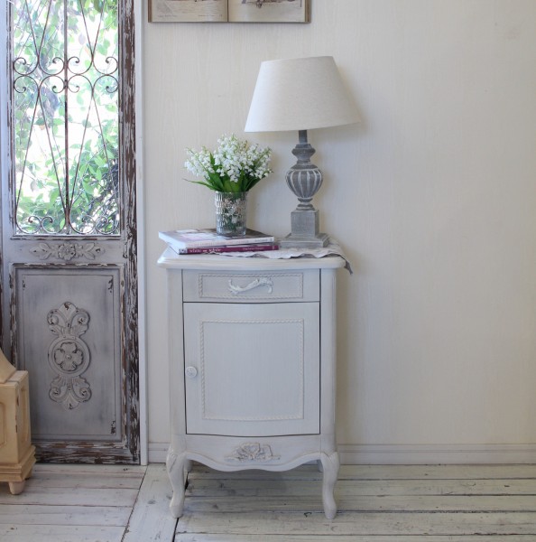 ホワイト サイドテーブル ロココ引き出し 木製