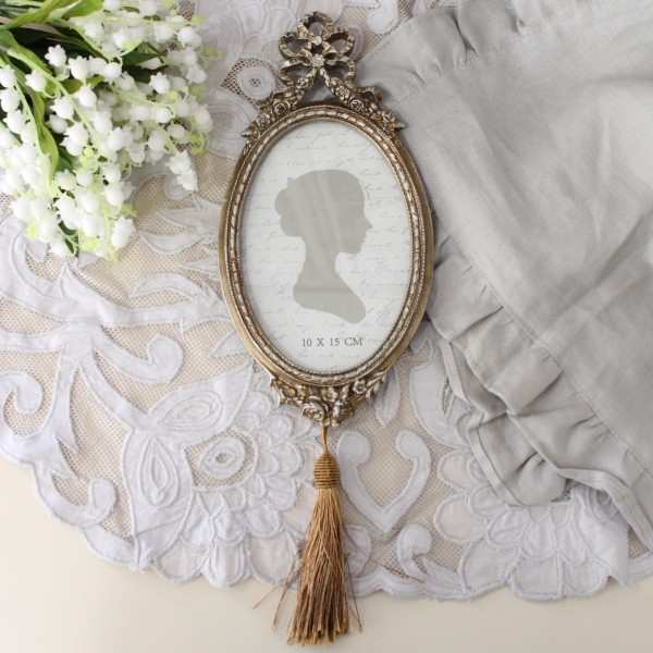 フランスアンティークシルクとメタルブレード・ロココリボン装飾フォトフレーム フランスアンティークシルクとメタルブレード・ロココリボン装飾フォト