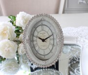 置時計 かわいい 置き時計 ギフト シルバー エナメルストーン オーバル 姫系 テーブルクロック ラインストーン アンティーク 角