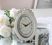 置き時計 可愛い 置時計 猫脚パール オーバル シルバー ギフト アンティーク風 シャビーシック ロココ調 姫系 テーブルクロック 