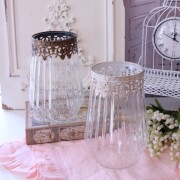 フラワーベース 花瓶 キャンドルホルダー ガラスベース 可愛い アイアン アンティーク風 花器 ホワイト ゴールド トール (131)  