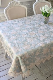 はっ水 テーブルクロス 高級 レース 花柄 長方形 ターコイズブルーフラワー 130×200ｃｍ はっ水 ジャガード織 布製 レース トッ
