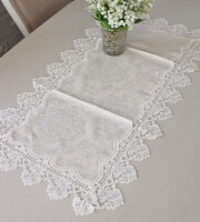 (SALE30%OFF) テーブルランナー オフホワイト ドイリー 撥水生地 45×90ｃｍ テーブルセンター ジャガードダマスク レース はっ水