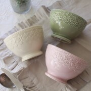 ボウル サラダボウル カフェオレボウル 陶器 小どんぶり 小丼 グリーン ピンク アイボリー アンティーク風 可愛い食器 おしゃれ 