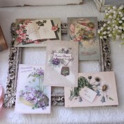 ポストカード アンティーク風 4つ葉のクローバー すみれ 5種セット 絵葉書 絵はがき 薔薇 忘れな草 スミレ クローバー 手芸 材料