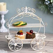 飾り棚 2段 ケーキスタンド アフタヌーンティースタンド ラック  ２段プレートスタンド ホワイト シェルフ アイアン (1528) ロコ