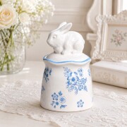 キャニスター 陶器 小物入れ シュガーポット ラビット うさぎ 可愛い 花柄 陶器製 ブルームラビットキャニスター (090) アンティ