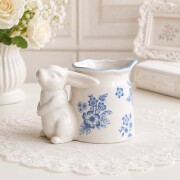 ミルクピッチャー 陶器 小物入れ ミルクポット ラビット うさぎ 可愛い 花柄 陶器製 ブルームラビットミルクピッチャー (091) ア