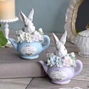 (SALE20%OFF) ラビット ティーポット オブジェ うさぎ ウサギ 置物 可愛い (1490)  シャビーシック 姫系 フレンチテイスト 店舗