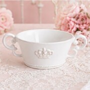 食器 クラウン スープカップ ホワイト スープボウル 陶器 持ち手付き カップ 洋食器 アンティーク調 陶器製 シャビーシック 可愛