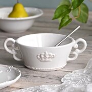 ロイヤルクラウン スープカップ ホワイト スープボウル 陶器 持ち手付き カップ 洋食器 アンティーク調 陶器製 シャビーシック 