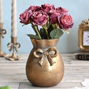 リボン フラワーベース ゴールド ブリキ 花瓶 花器 アンティーク調 金属製（1571）おしゃれ アンティーク調 シャビーシック アン