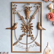 アイアン ウォールデコレーション バード フラワー 壁掛け 壁飾り ゴールド 小鳥 金属製 アンティーク調（1514）おしゃれ アンテ